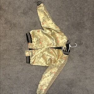 Jade Gold Satin Jacket with Embroidered Accents